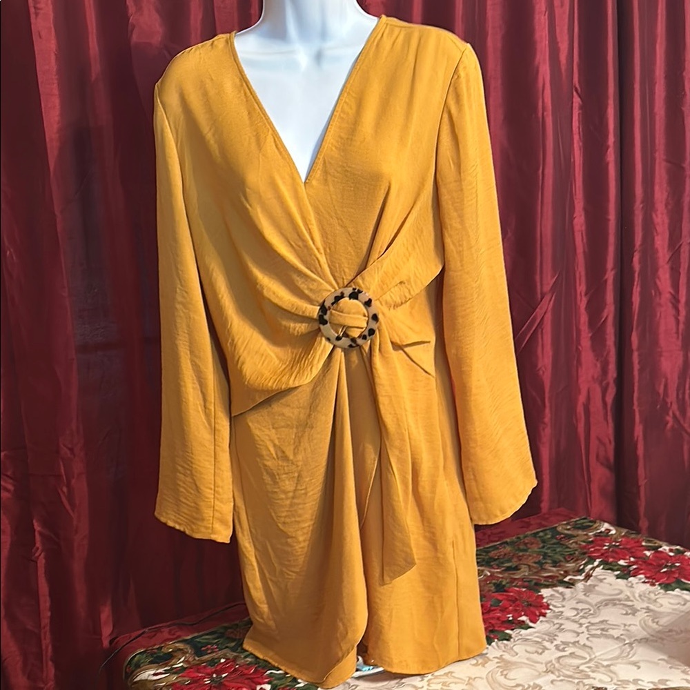 Topshop Mustard Long Sleeve Dress